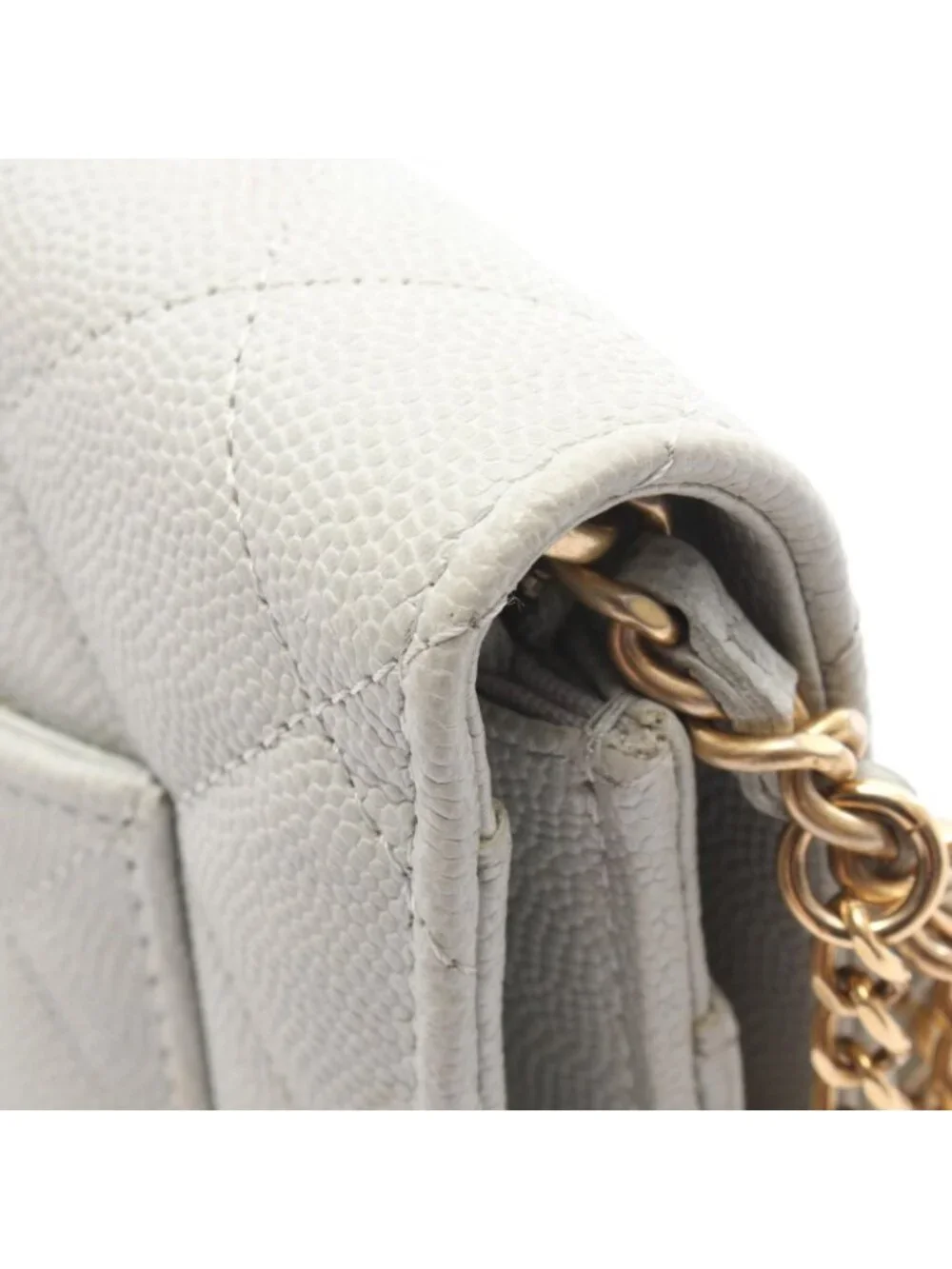 Chanel Shoulder Bag Quilted Light Gray Caviar Leather Chain Wallet